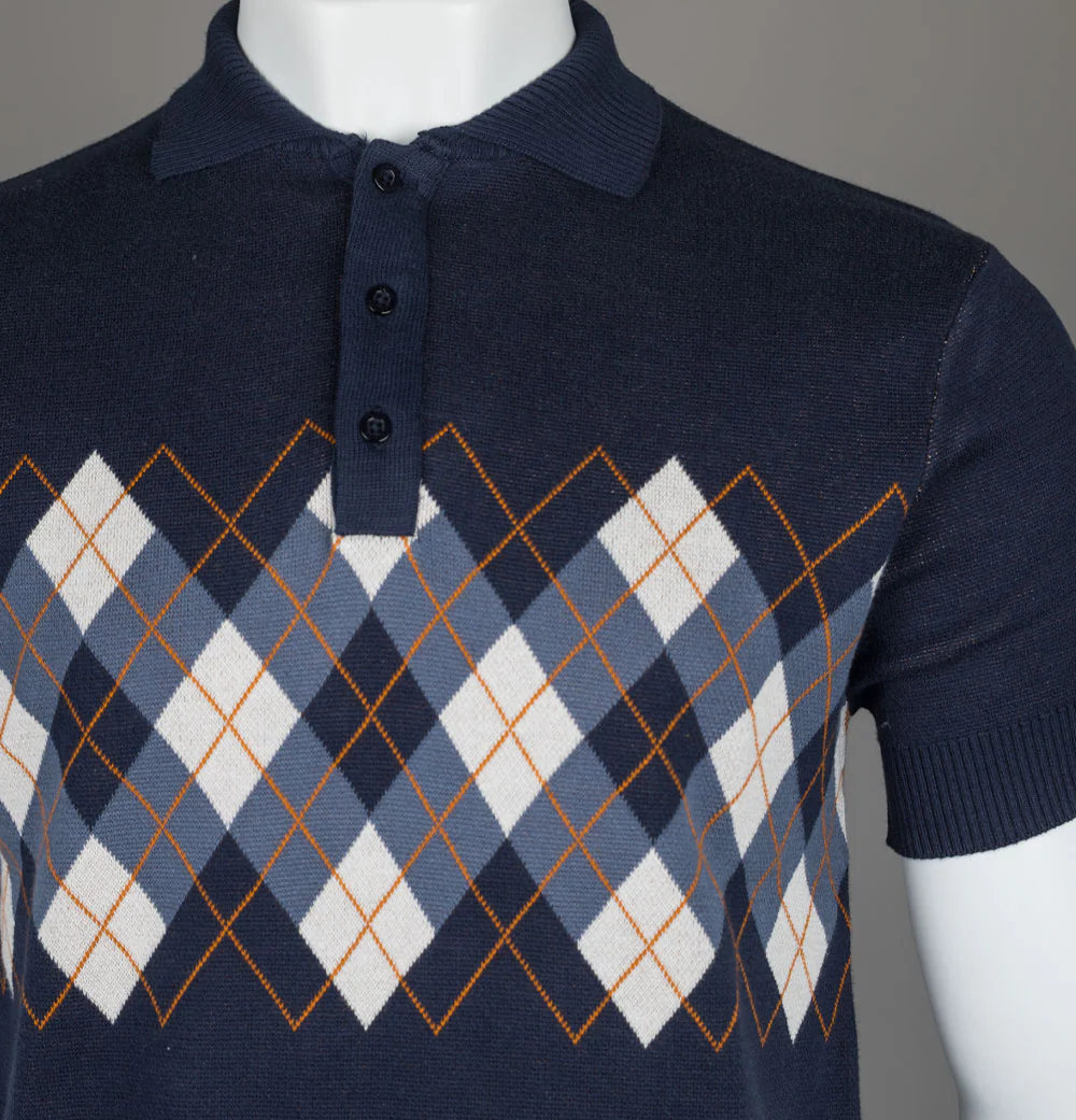 Sergio Tacchini Carezza Knitted Polo Shirt Maritime Blue/Vintage Indigo/Gardenia - Image 3