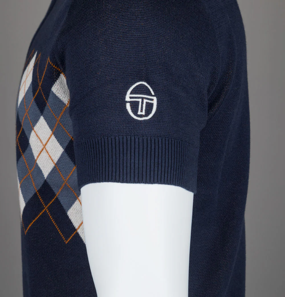 Sergio Tacchini Carezza Knitted Polo Shirt Maritime Blue/Vintage Indigo/Gardenia - Image 4