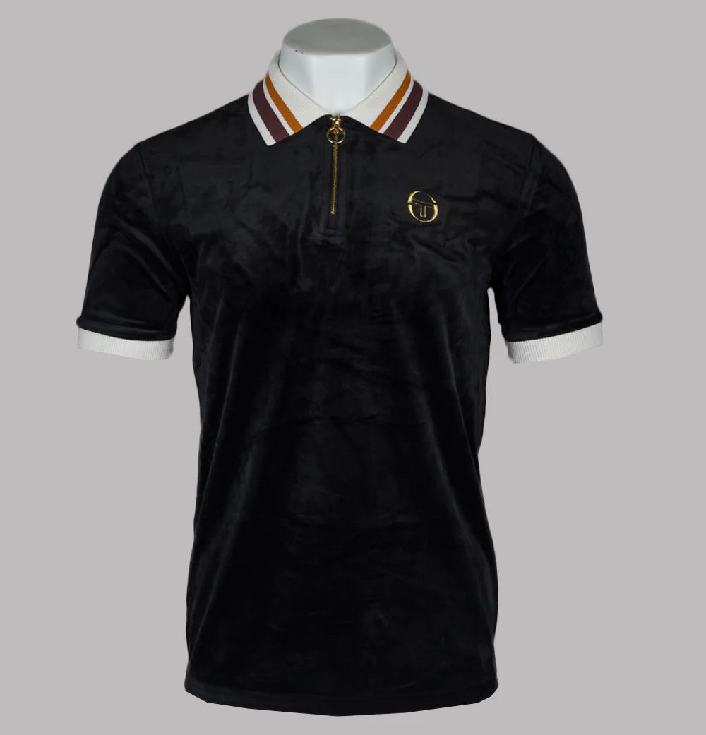 Sergio Tacchini Mahony Velour 1/4 Zip Polo Shirt Black/Gold