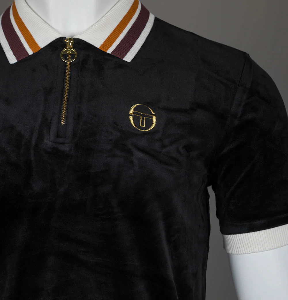 Sergio Tacchini Mahony Velour 1/4 Zip Polo Shirt Black/Gold - Image 3