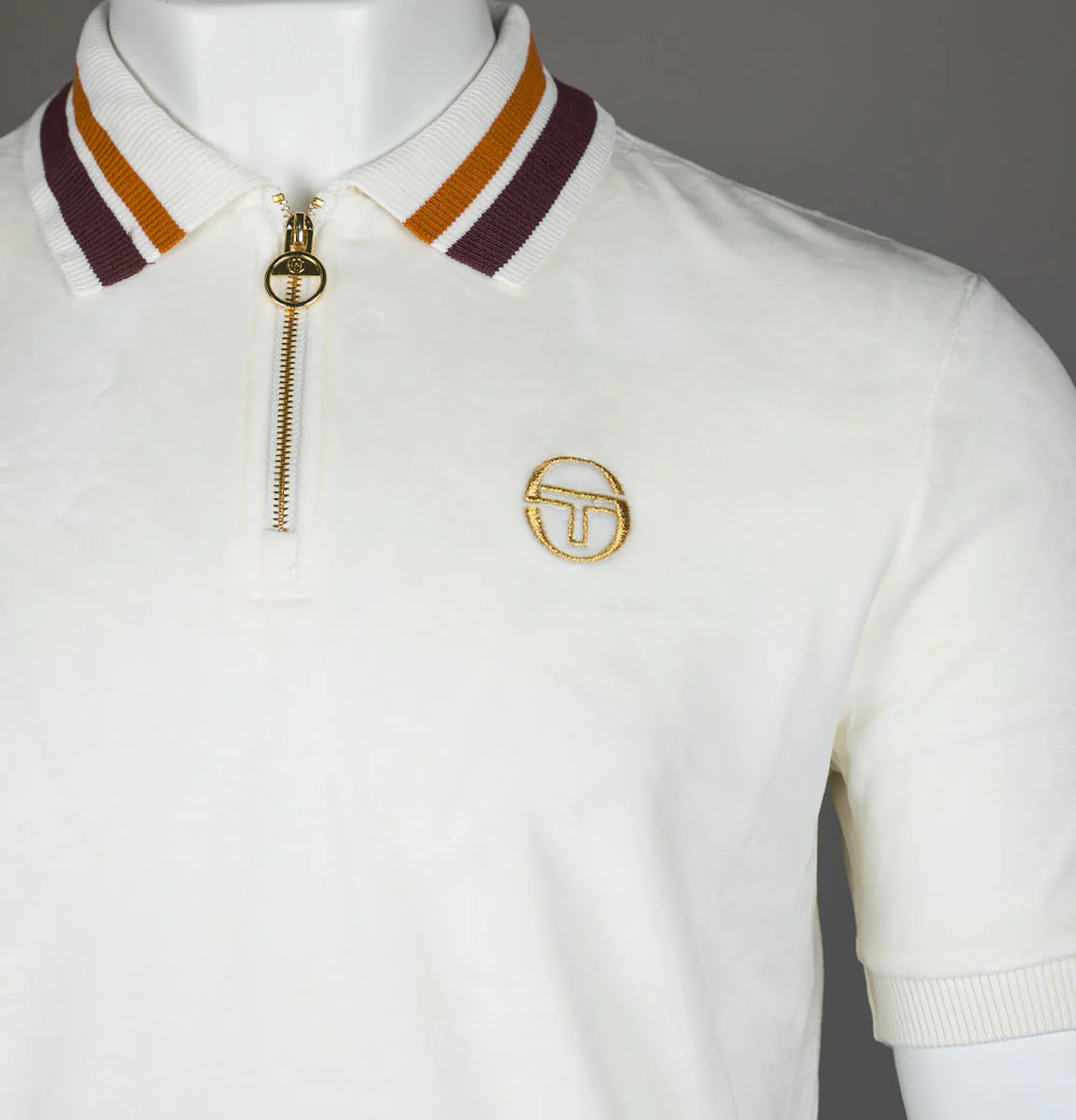 Sergio Tacchini Mahony Velour 1/4 Zip Polo Shirt Gardenia/Gold - Image 3