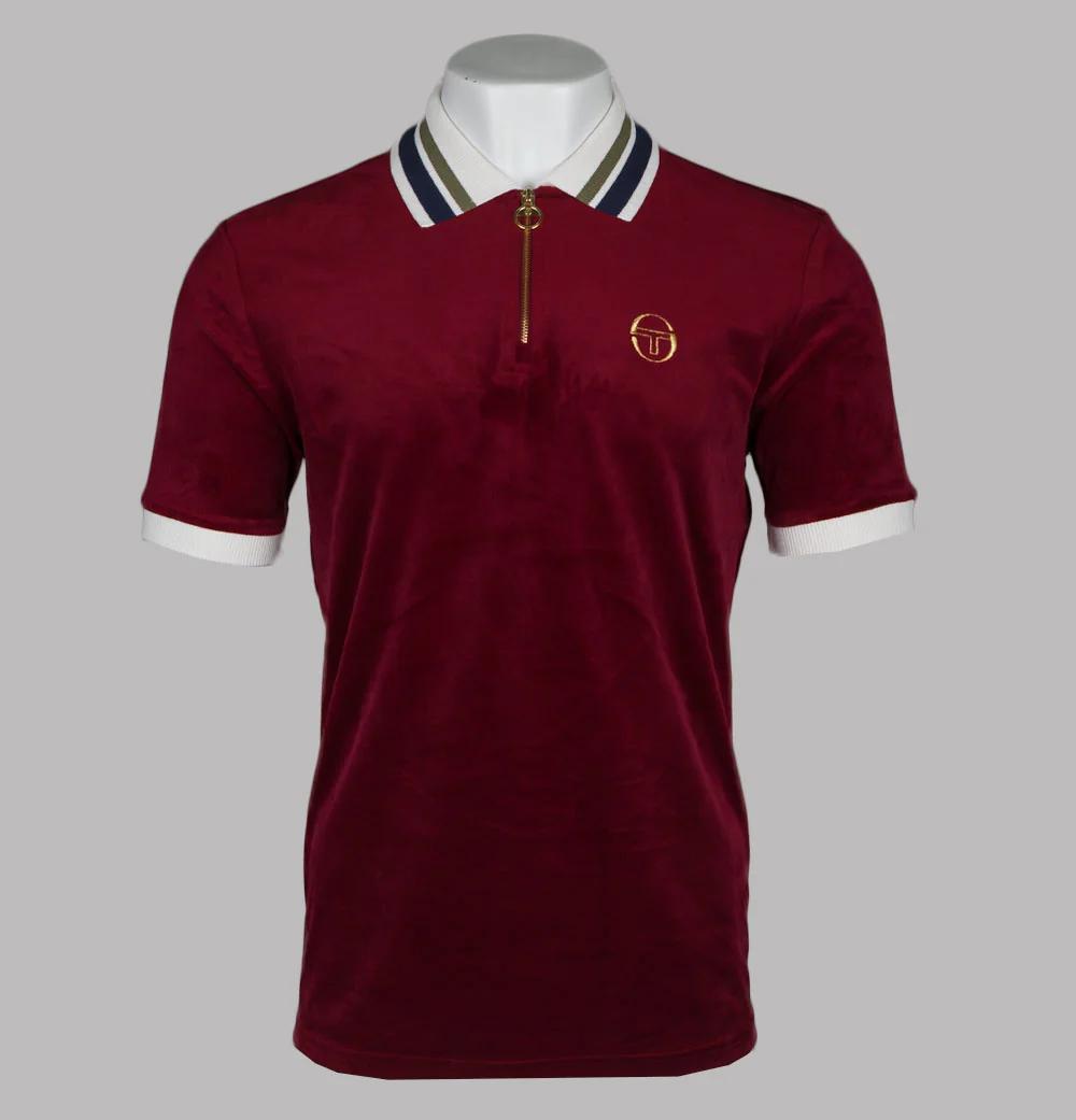 Sergio Tacchini Mahony Velour 1/4 Zip Polo Shirt Rhubarb/Gold