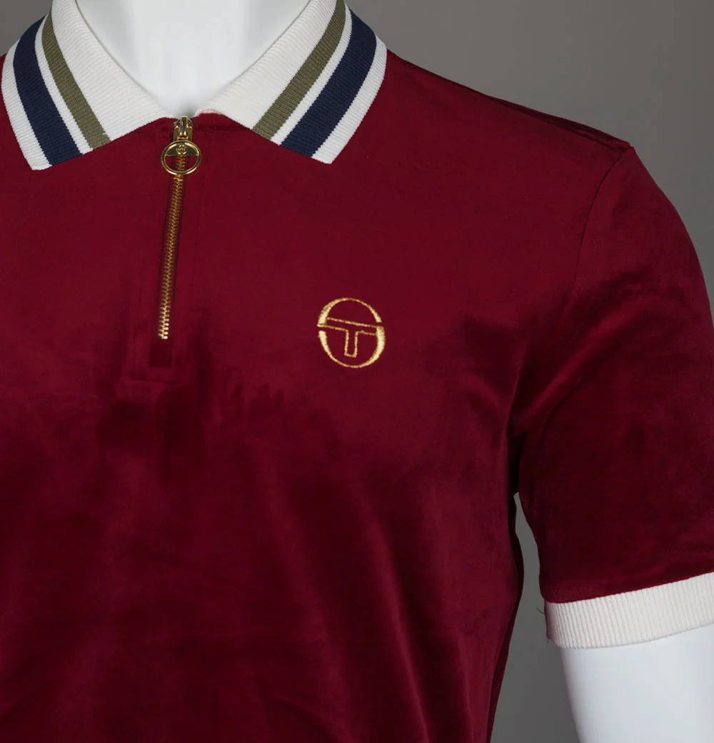 Sergio Tacchini Mahony Velour 1/4 Zip Polo Shirt Rhubarb/Gold - Image 3