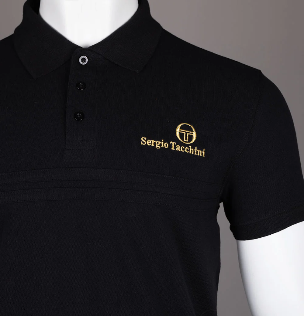 Sergio Tacchini Moda Milano Supermac Primo Polo Shirt Black/Gold - Image 3