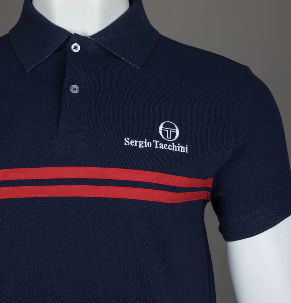 Sergio Tacchini New Supermac Polo Shirt Maritime Blue/Adrenaline Rush - Image 3