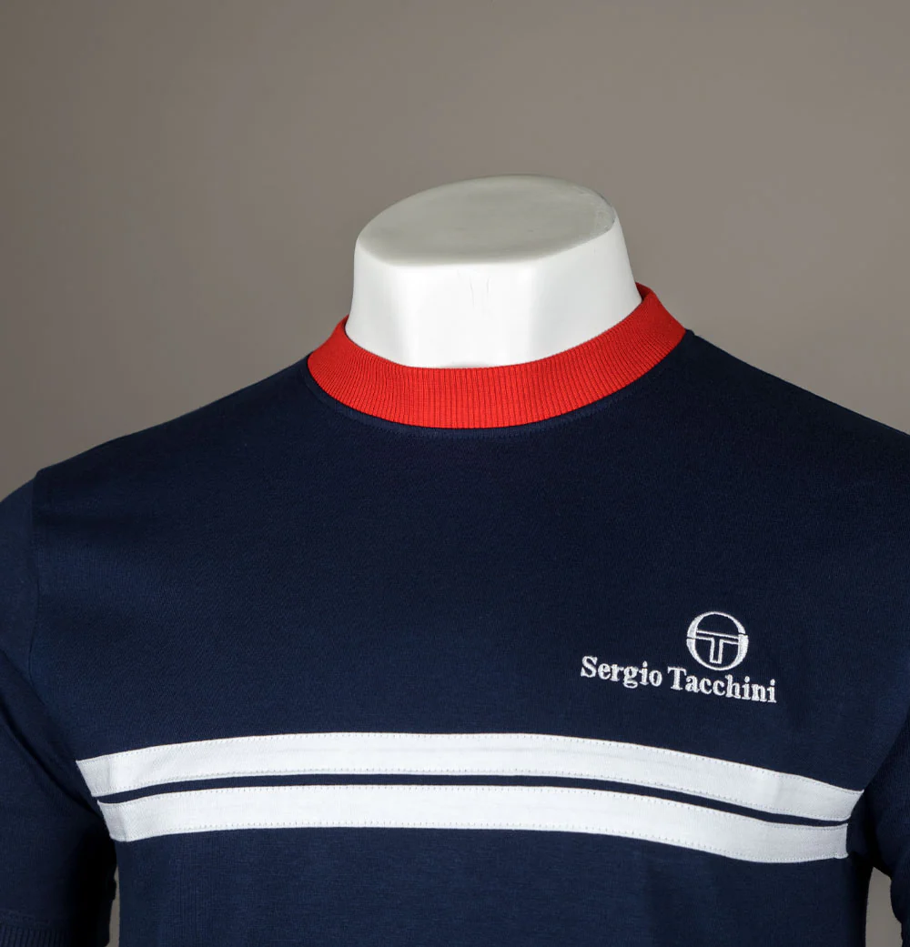 Sergio Tacchini New Supermac T-Shirt Maritime Blue/Adrenaline Rush/White - Image 3