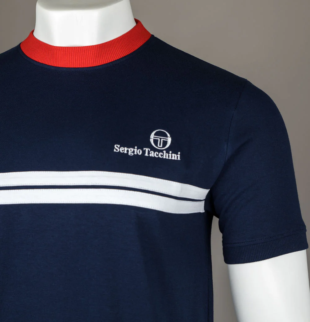 Sergio Tacchini New Supermac T-Shirt Maritime Blue/Adrenaline Rush/White - Image 4