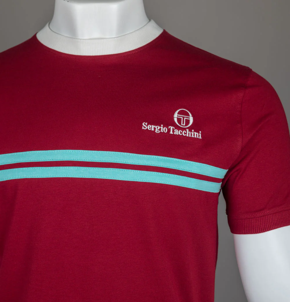 Sergio Tacchini New Supermac T-Shirt Rhubarb/Gardenia/Aruba Blue - Image 3
