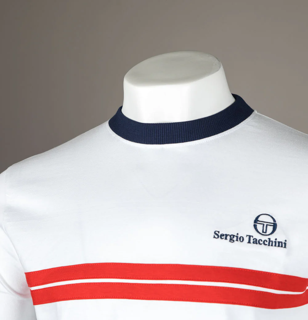 Sergio Tacchini New Supermac T-Shirt White/Maritime Blue/Adrenaline Rush - Image 3