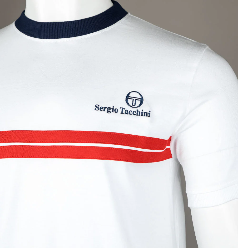 Sergio Tacchini New Supermac T-Shirt White/Maritime Blue/Adrenaline Rush - Image 4