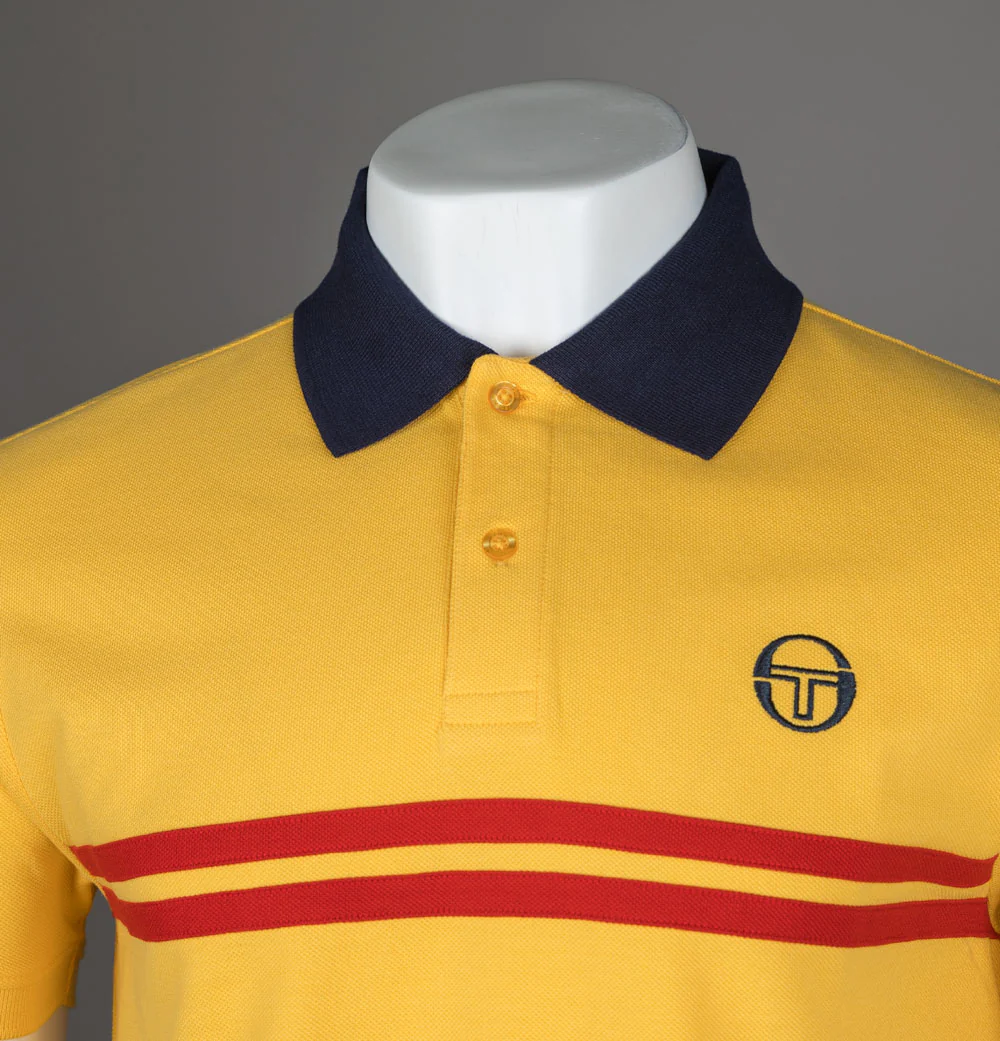 Sergio Tacchini Supermac Polo Shirt Daffodil/Maritime Blue/Adrenaline Rush - Image 3
