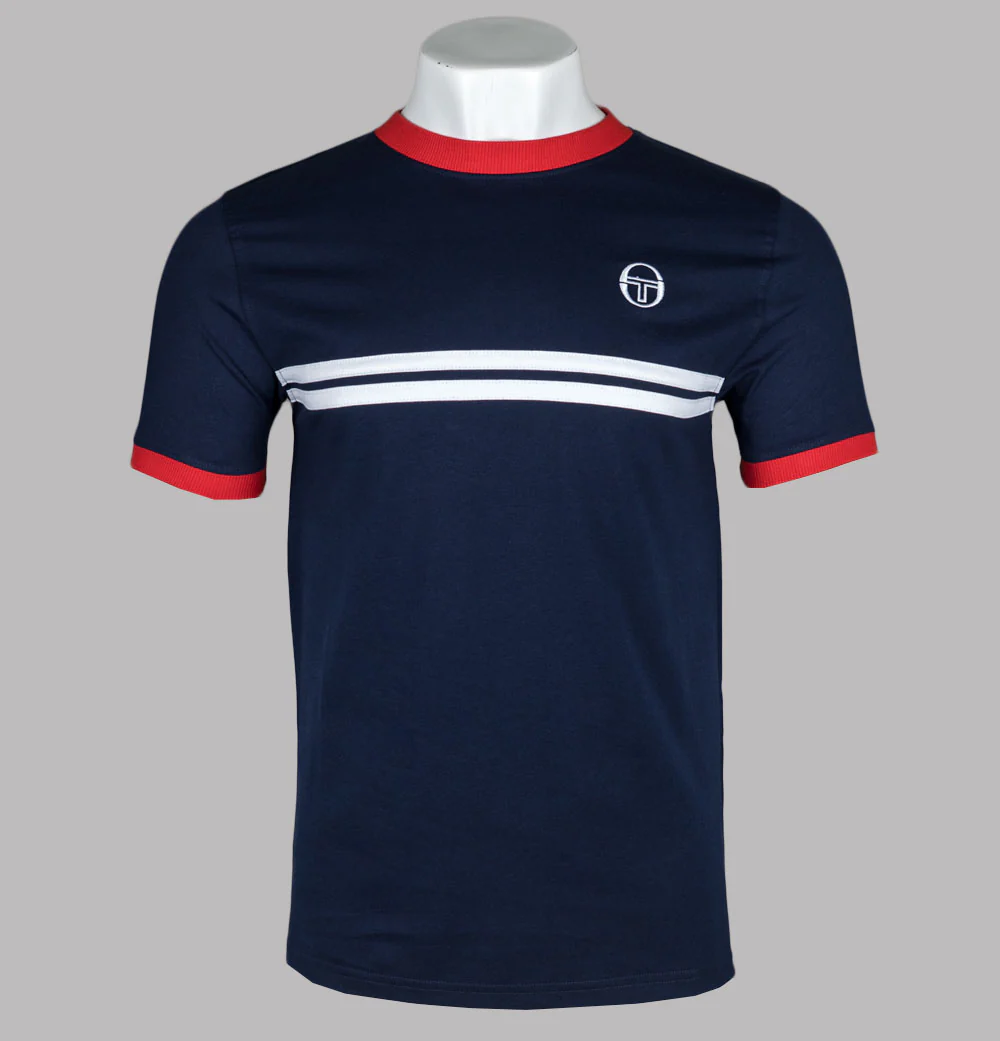 Sergio Tacchini Supermac T-Shirt Maritime Blue/Adrenaline Rush/White