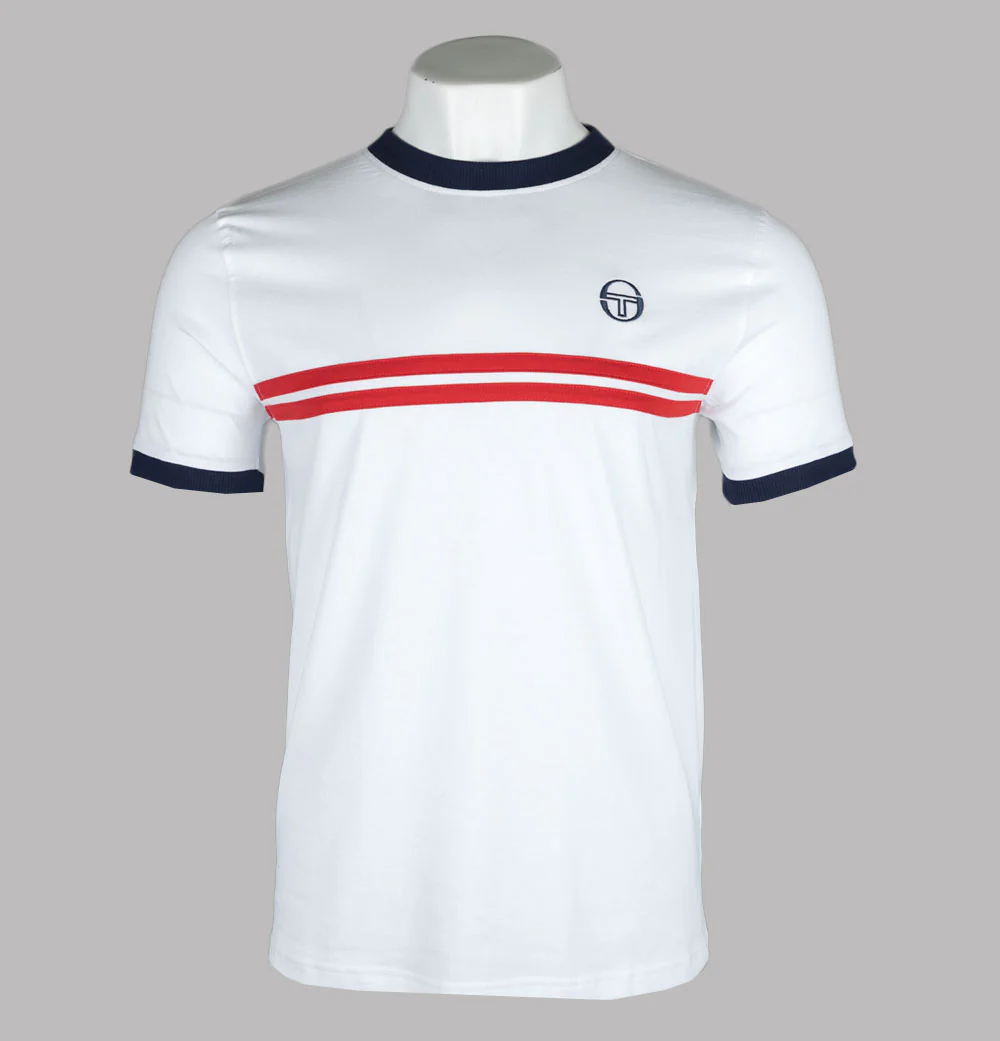 Sergio Tacchini Supermac T-Shirt White/Maritime Blue/Adrenaline Rush