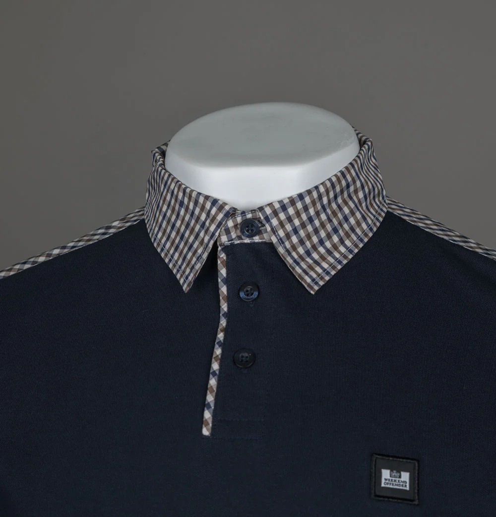 Weekend Offender Costa Polo Shirt Navy/House Check - Image 3