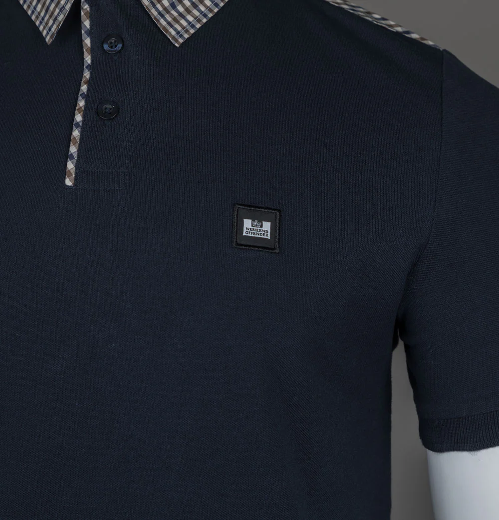 Weekend Offender Costa Polo Shirt Navy/House Check - Image 4