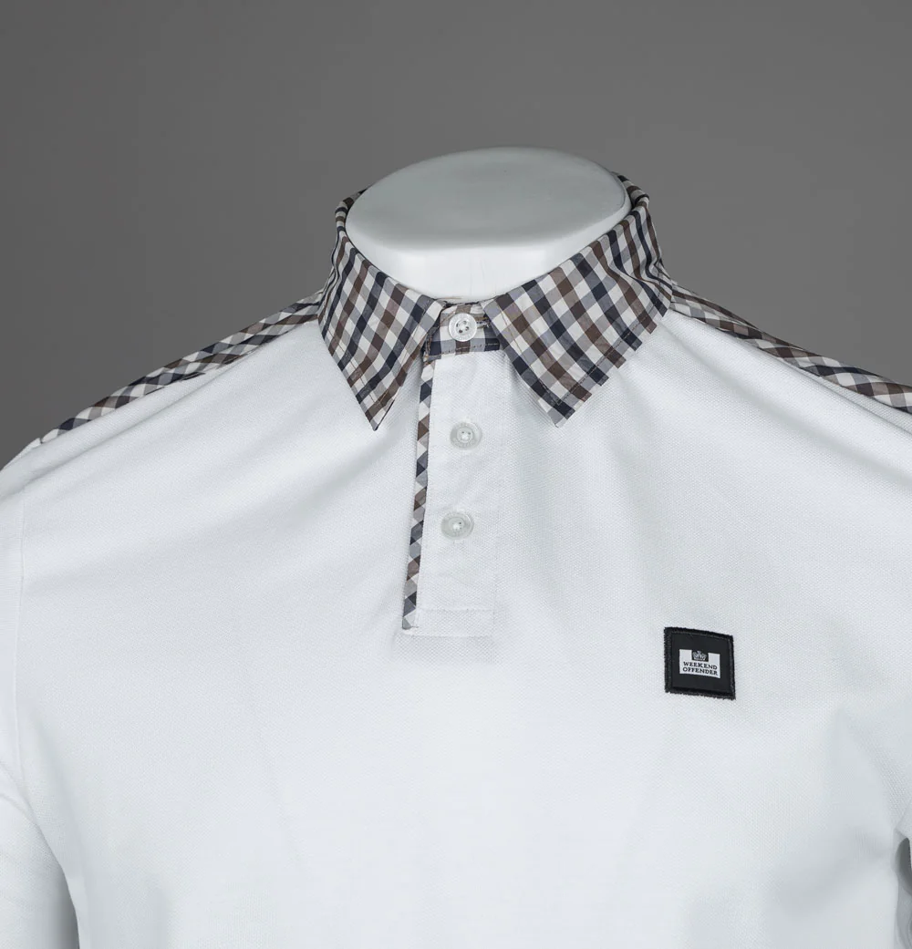 Weekend Offender Costa Polo Shirt White/Mid House Check - Image 3