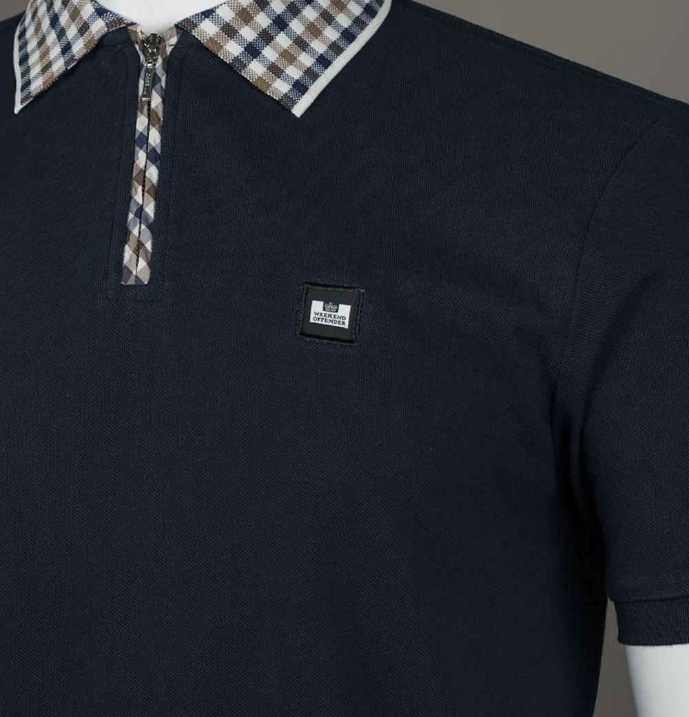 Weekend Offender Lachine Polo Shirt Navy/Mid House Check - Image 4