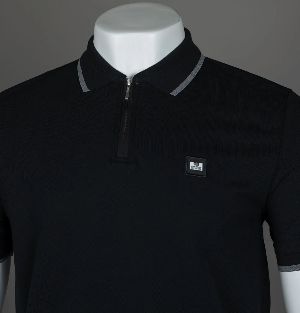 Weekend Offender Monti Zip Polo Shirt Black/Zinc - Image 3