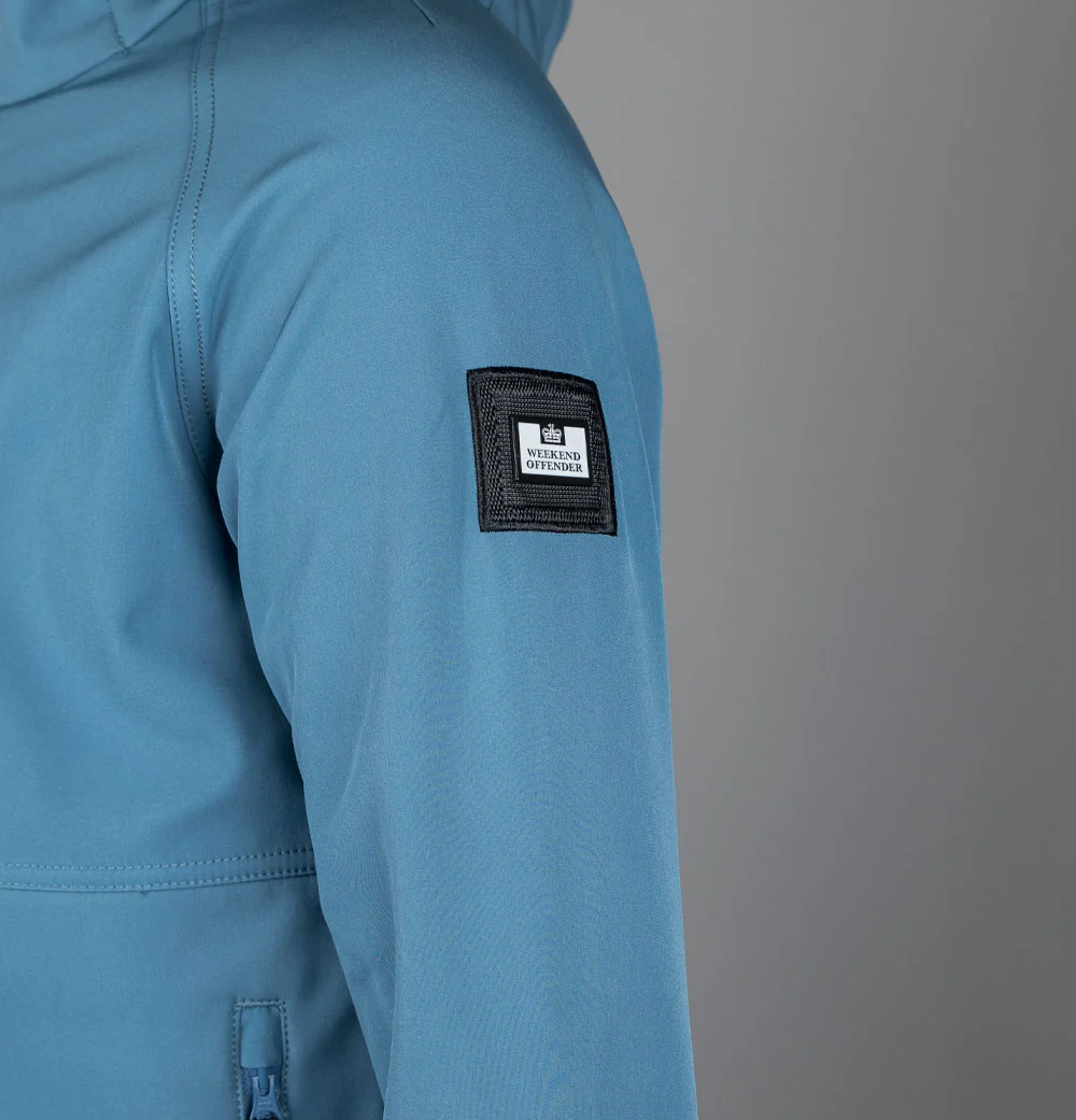 Weekend Offender Stipe Soft Shell Hooded Jacket Baltic Blue - Image 4