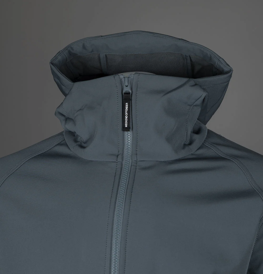 Weekend Offender Stipe Soft Shell Hooded Jacket Zinc - Image 3