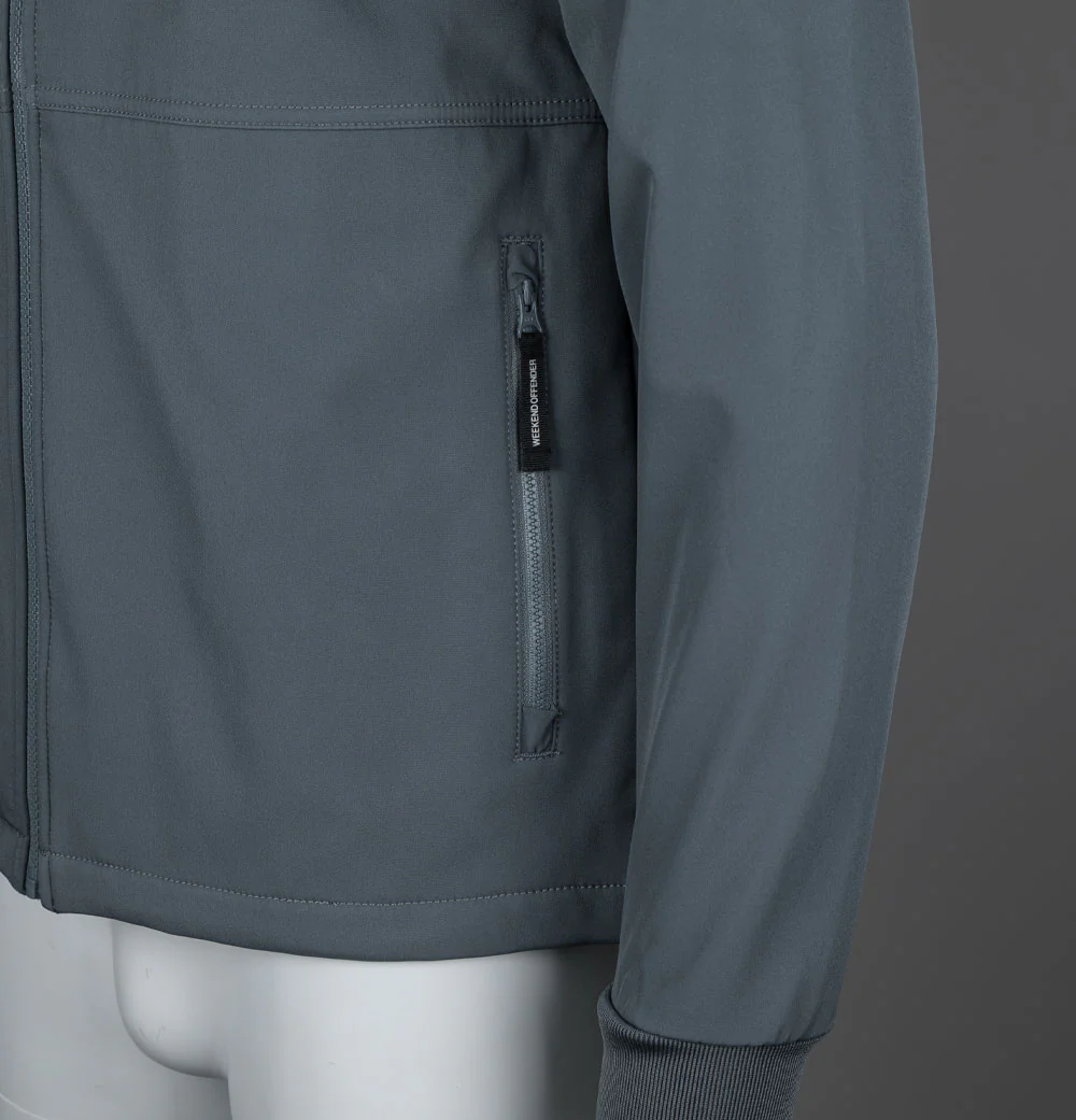 Weekend Offender Stipe Soft Shell Hooded Jacket Zinc - Image 4